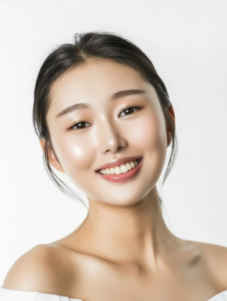 Smiling woman with smooth skin and defined brows